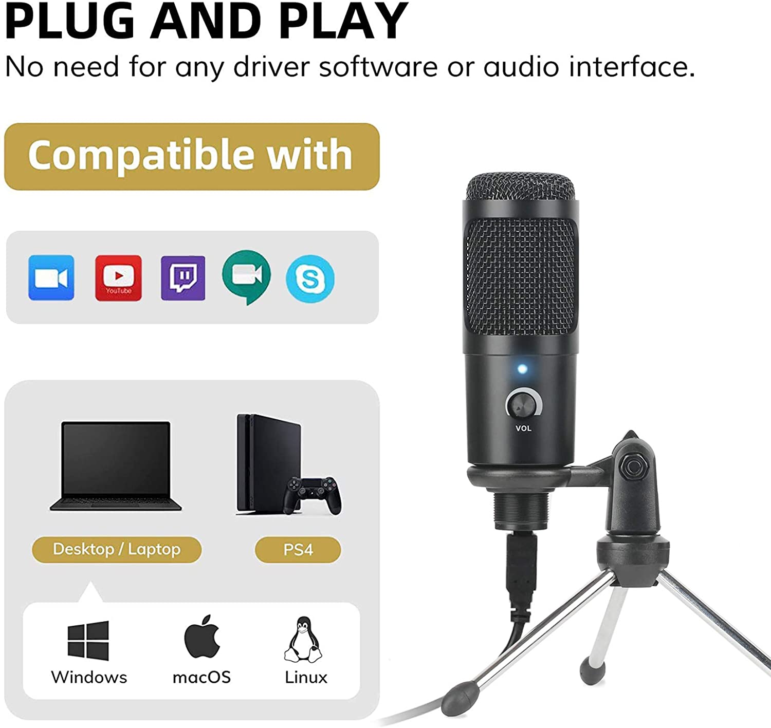 USB Condenser Microphone Recor - огляд і ціна Pc Gaming Live Streaming